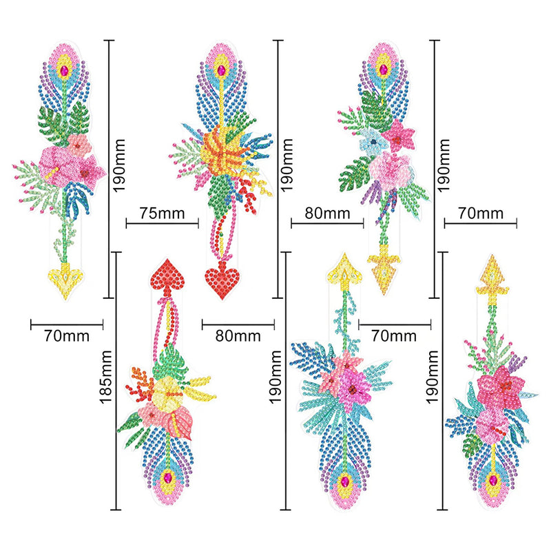 6St. Romantische Blumen Feder Acryl Lesezeichen Set Diamond Painting