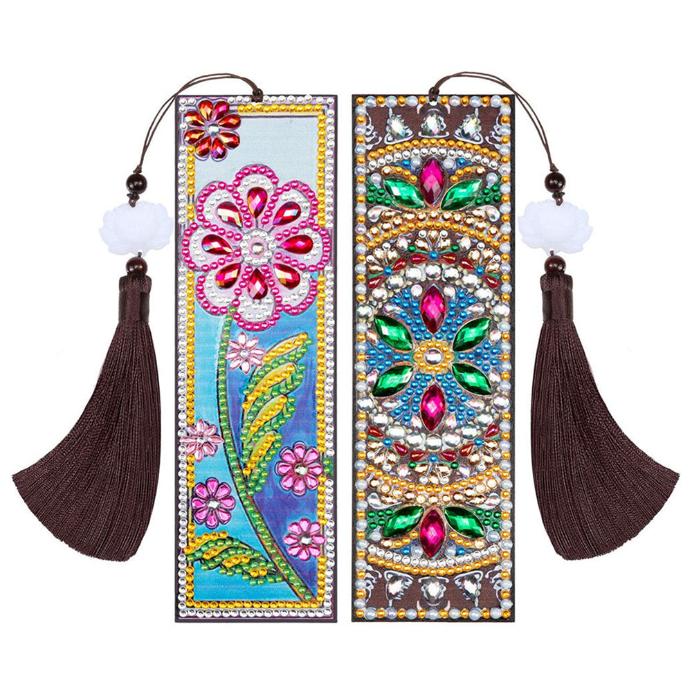 2St. Blume Mandala Leder Lesezeichen Set Diamond Painting