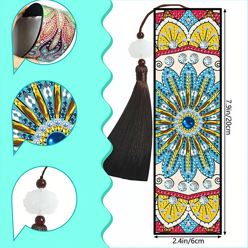 Blaues Gänseblümchen Mandala Leder Lesezeichen Diamond Painting