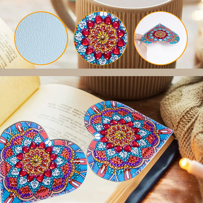 6St. Buntes Herz Geformt Mandala PU Ecke Abdeckung Lesezeichen Set Diamond Painting