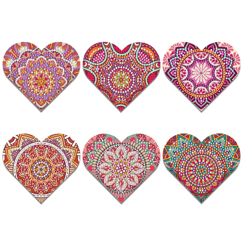 6St. Rotes Herz Geformt Mandala PU Ecke Abdeckung Lesezeichen Set Diamond Painting