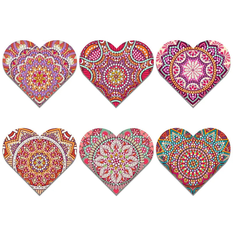 6St. Rotes Herz Geformt Mandala PU Ecke Abdeckung Lesezeichen Set Diamond Painting