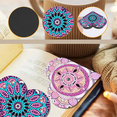 6St. Lila Herz Geformt Mandala PU Ecke Abdeckung Lesezeichen Set Diamond Painting