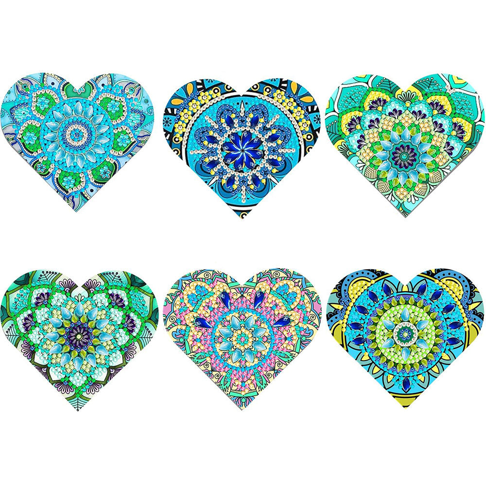 6St. Grünes Herz Geformt Mandala PU Ecke Abdeckung Lesezeichen Set Diamond Painting