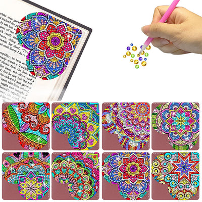 8St. Herz Geformt Mandala PU Ecke Abdeckung Lesezeichen Set Diamond Painting