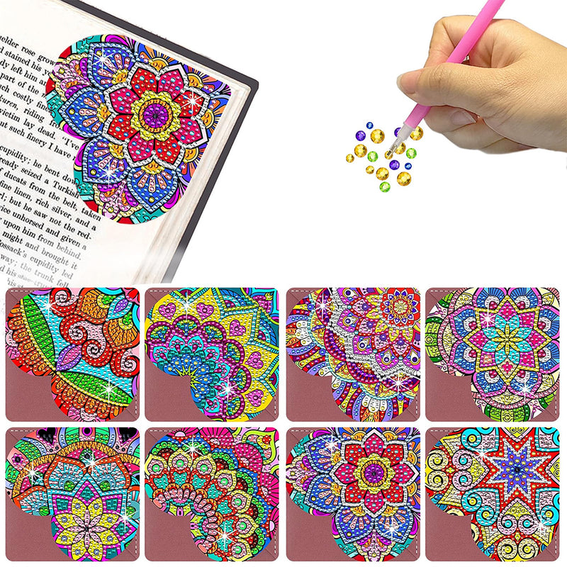 8St. Herz Geformt Mandala PU Ecke Abdeckung Lesezeichen Set Diamond Painting