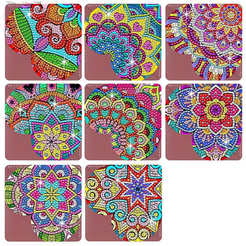 8St. Herz Geformt Mandala PU Ecke Abdeckung Lesezeichen Set Diamond Painting