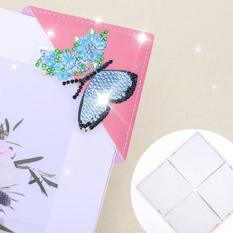 6St. Schmetterling Blume PU Ecke Abdeckung Lesezeichen Set Diamond Painting