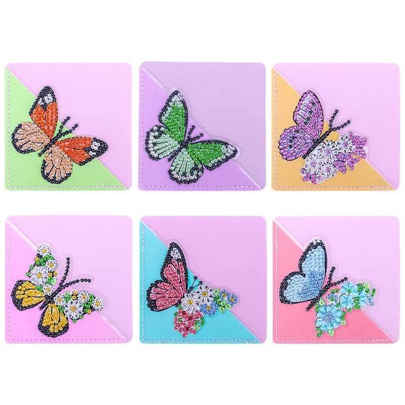 6St. Schmetterling Blume PU Ecke Abdeckung Lesezeichen Set Diamond Painting