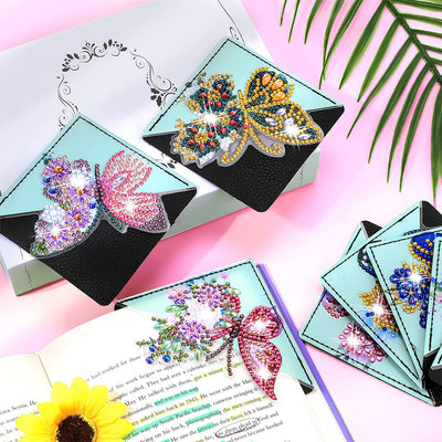 8St. Bunter Schmetterling Blume PU Ecke Abdeckung Lesezeichen Set Diamond Painting