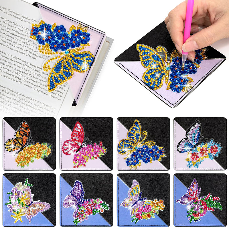 8St. Schöne Schmetterling Blume PU Ecke Abdeckung Lesezeichen Set Diamond Painting