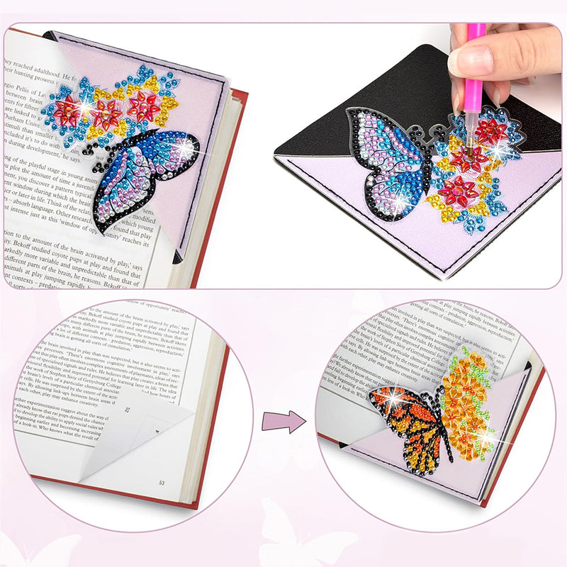 8St. Schöne Schmetterling Blume PU Ecke Abdeckung Lesezeichen Set Diamond Painting