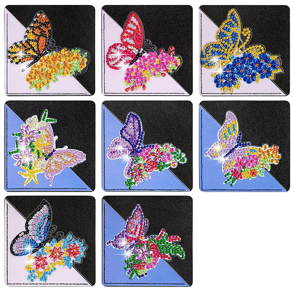 8St. Schöne Schmetterling Blume PU Ecke Abdeckung Lesezeichen Set Diamond Painting