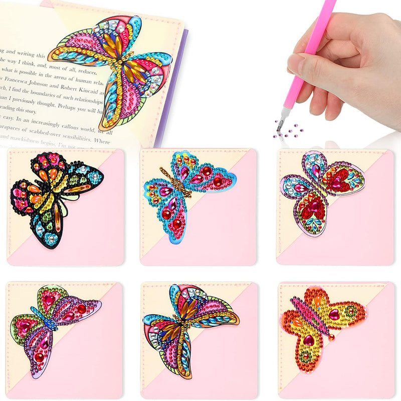 6St. Lebensechte Schmetterling PU Ecke Abdeckung Lesezeichen Set Diamond Painting