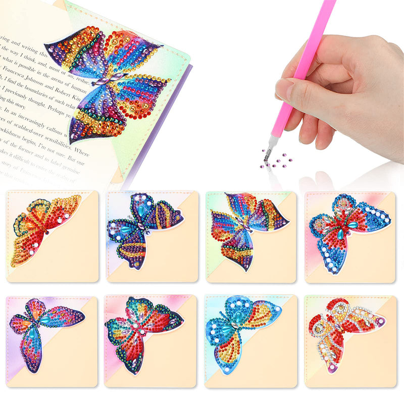 8St. Lebensechte Schmetterling PU Ecke Abdeckung Lesezeichen Set Diamond Painting