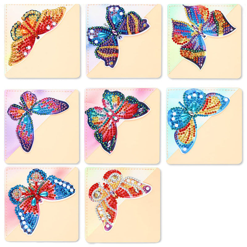 8St. Lebensechte Schmetterling PU Ecke Abdeckung Lesezeichen Set Diamond Painting