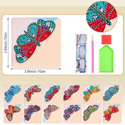 12St. Schöne Schmetterling PU Ecke Abdeckung Lesezeichen Set Diamond Painting
