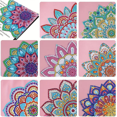 8St. Brillante Mandala Blume PU Ecke Abdeckung Lesezeichen Set Diamond Painting