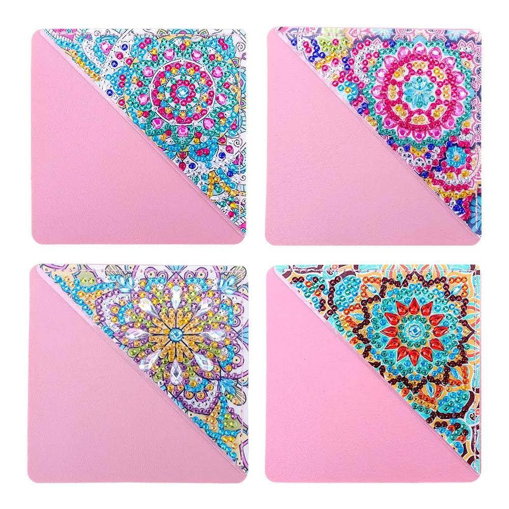 4St. Schillernde Mandala PU Ecke Abdeckung Lesezeichen Set Diamond Painting