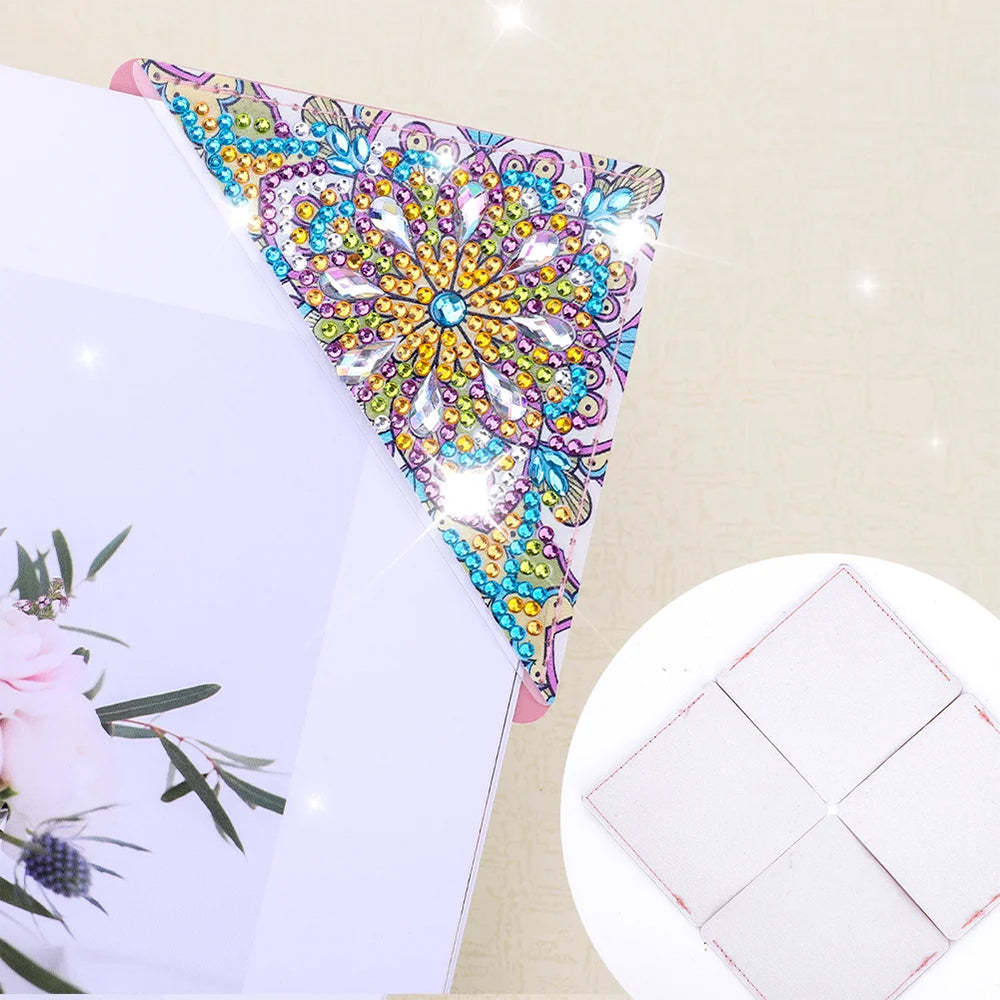 4St. Schillernde Mandala PU Ecke Abdeckung Lesezeichen Set Diamond Painting