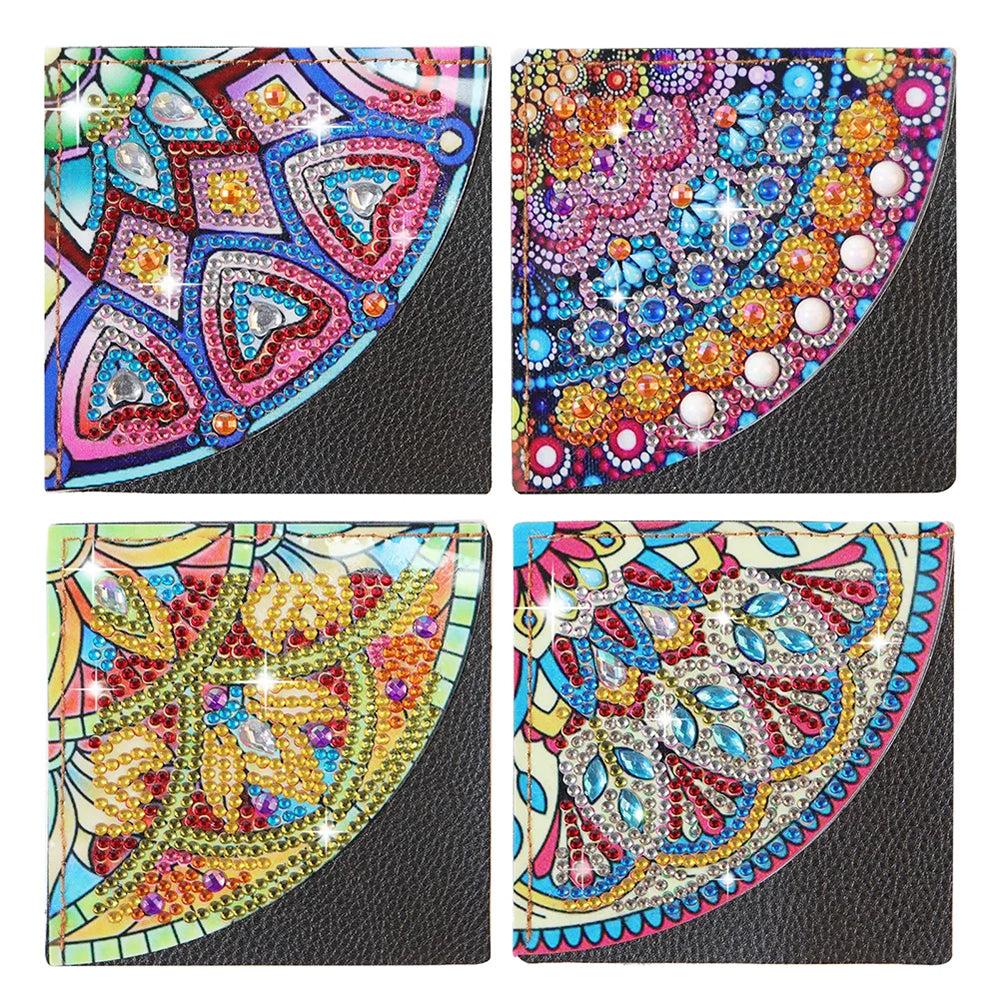 4St. Wunderschöne Mandala PU Ecke Abdeckung Lesezeichen Set Diamond Painting