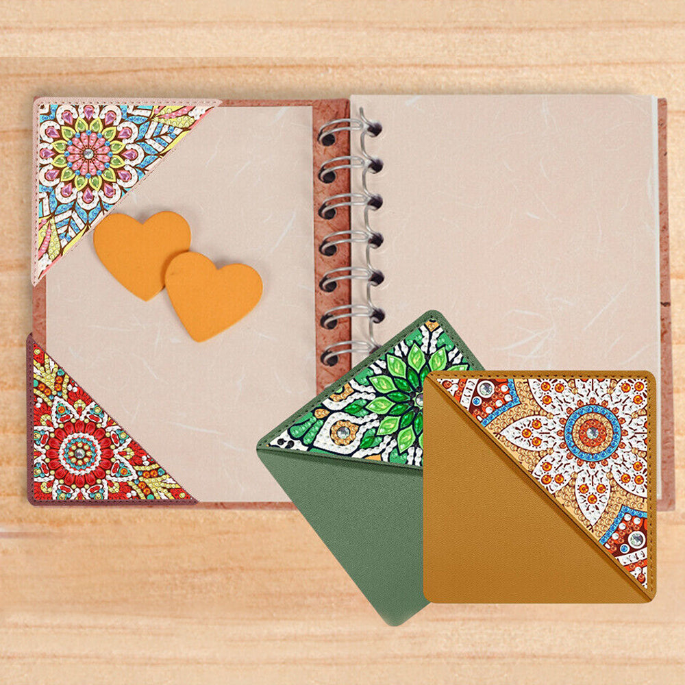 4St. Chrysantheme Mandala PU Ecke Abdeckung Lesezeichen Set Diamond Painting