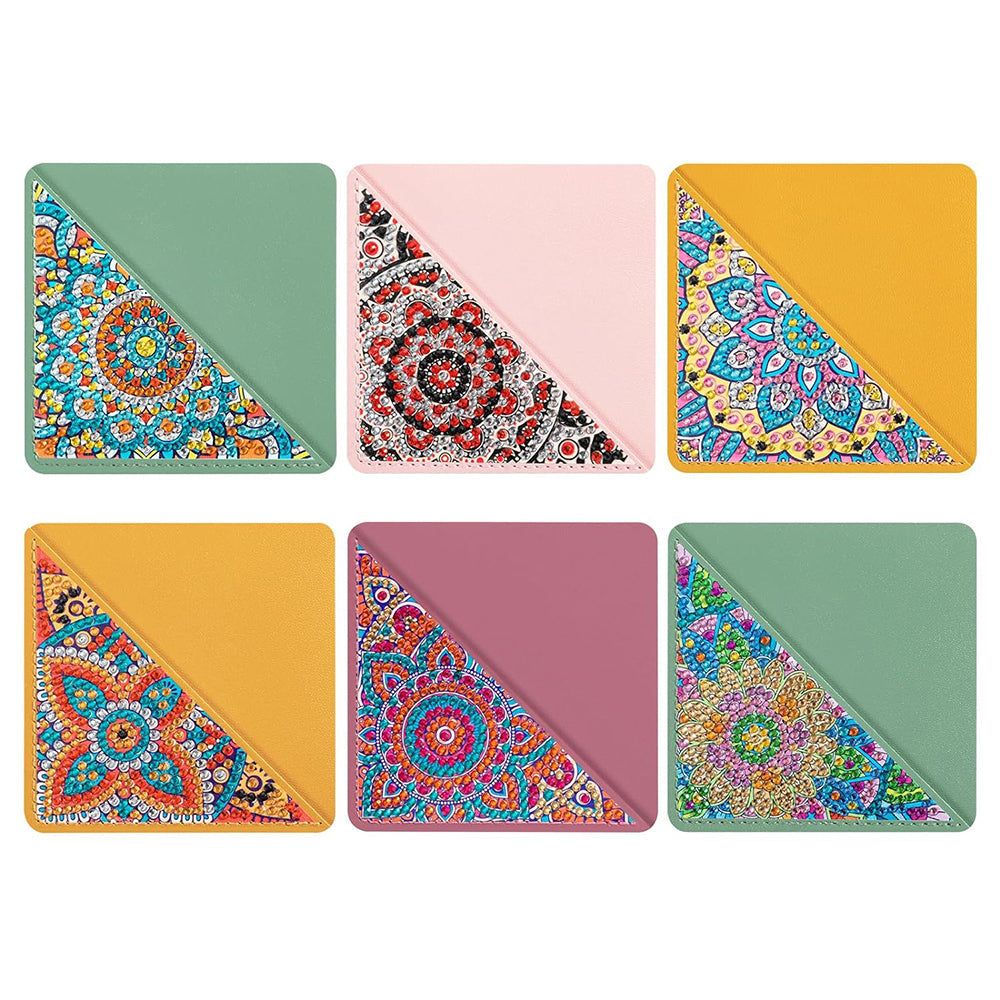6St. Schillernde Mandala PU Ecke Abdeckung Lesezeichen Set Diamond Painting