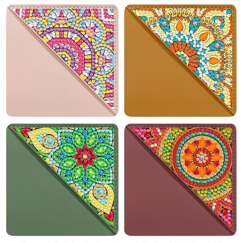 4St. Buntes Mandala PU Ecke Abdeckung Lesezeichen Set Diamond Painting