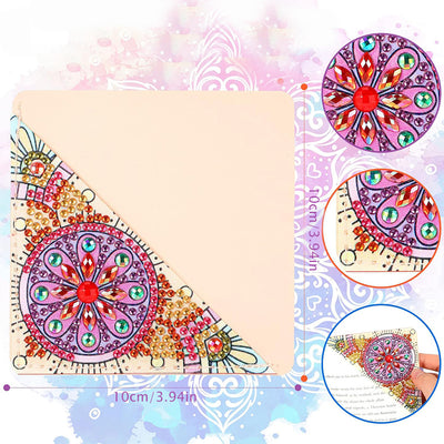 12St. Blume Mandala PU Ecke Abdeckung Lesezeichen Set Diamond Painting