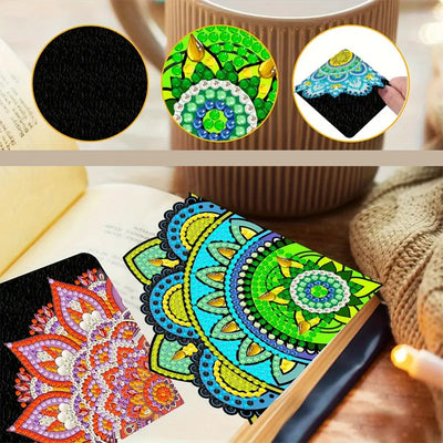 6St. Lotus Mandala PU Ecke Abdeckung Lesezeichen Set Diamond Painting