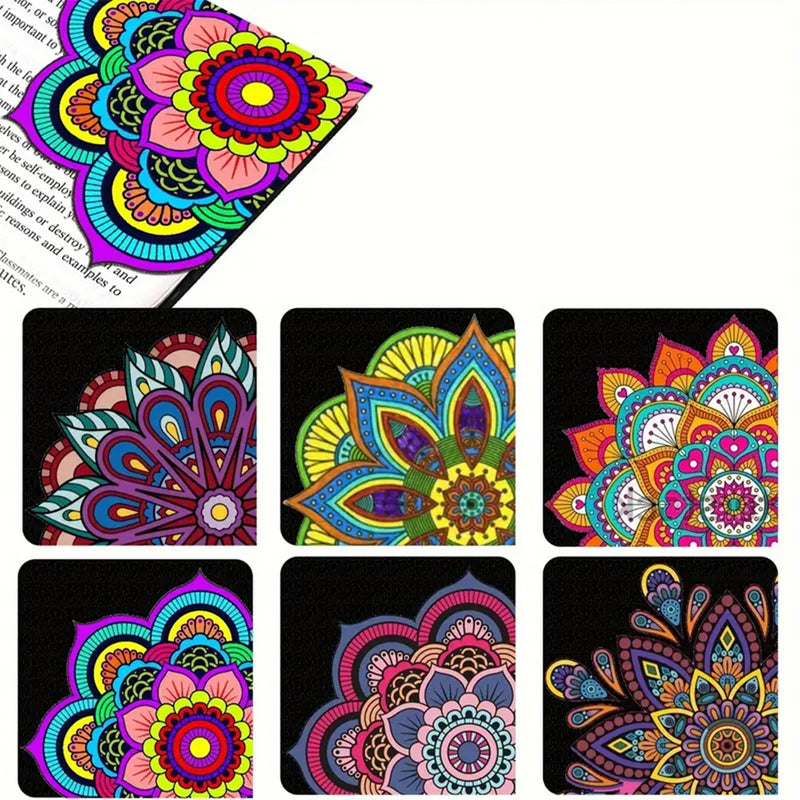 6St. Buntes Mandala PU Ecke Abdeckung Lesezeichen Set Diamond Painting