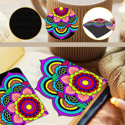 6St. Buntes Mandala PU Ecke Abdeckung Lesezeichen Set Diamond Painting