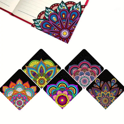 6St. Buntes Mandala PU Ecke Abdeckung Lesezeichen Set Diamond Painting