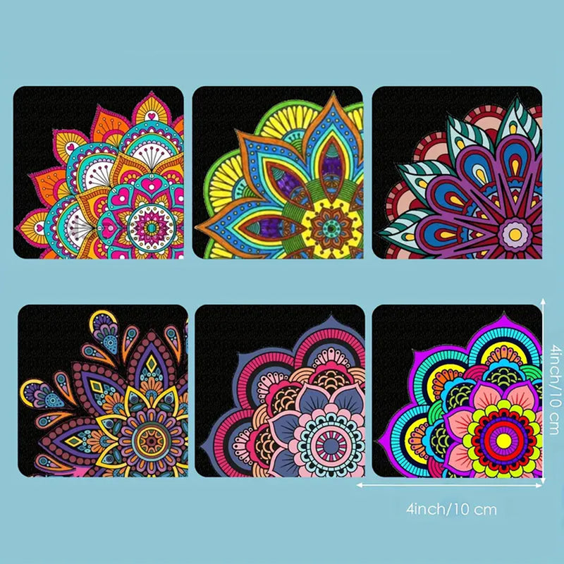 6St. Buntes Mandala PU Ecke Abdeckung Lesezeichen Set Diamond Painting