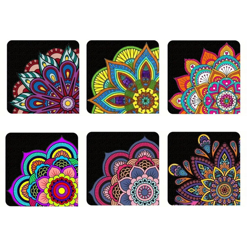 6St. Buntes Mandala PU Ecke Abdeckung Lesezeichen Set Diamond Painting