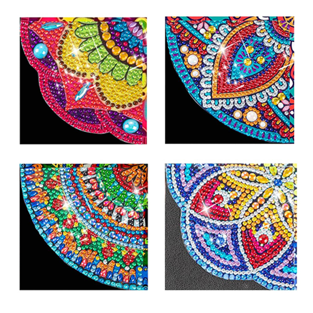 4St. Beliebte Mandala PU Ecke Abdeckung Lesezeichen Set Diamond Painting