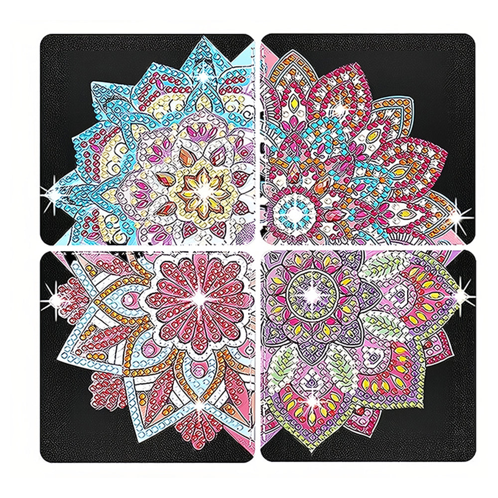 4St. Lotus Mandala PU Ecke Abdeckung Lesezeichen Set Diamond Painting