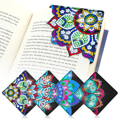 4St. Blau Mandala PU Ecke Abdeckung Lesezeichen Set Diamond Painting