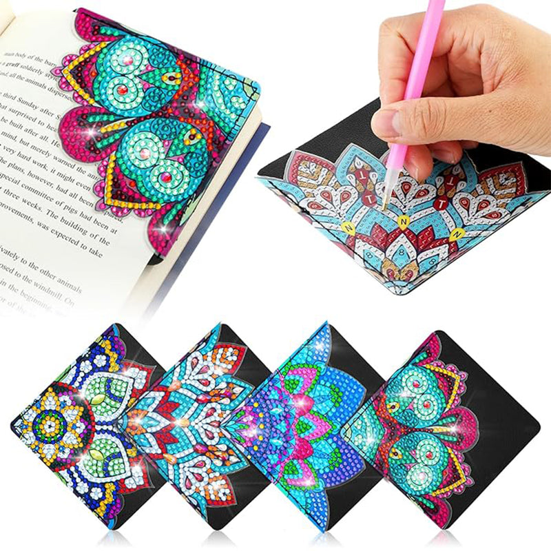 4St. Blau Mandala PU Ecke Abdeckung Lesezeichen Set Diamond Painting