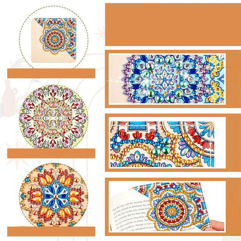 8St. Schöne Mandala PU Ecke Abdeckung Lesezeichen Set Diamond Painting