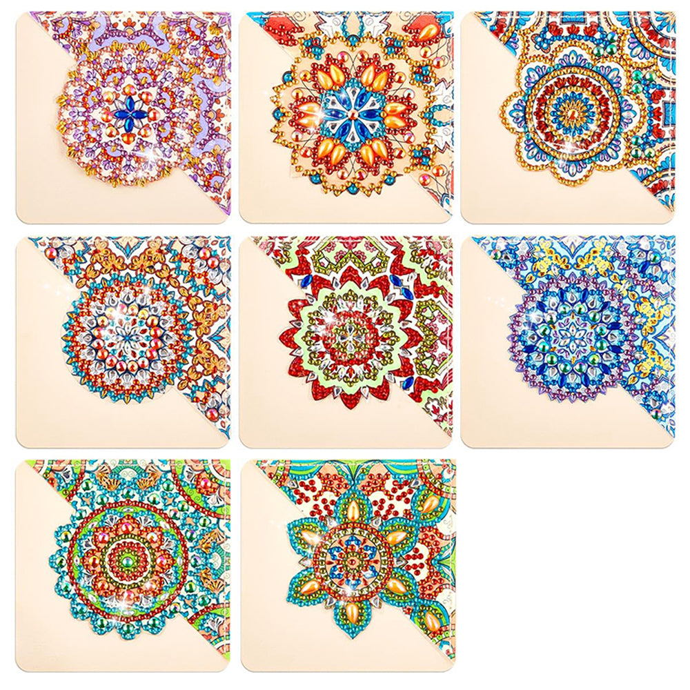 8St. Schöne Mandala PU Ecke Abdeckung Lesezeichen Set Diamond Painting
