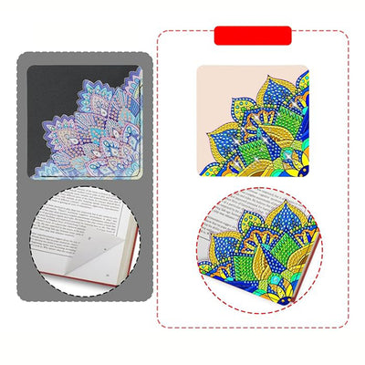 8St. Blütenblatt Geformt Mandala PU Ecke Abdeckung Lesezeichen Set Diamond Painting