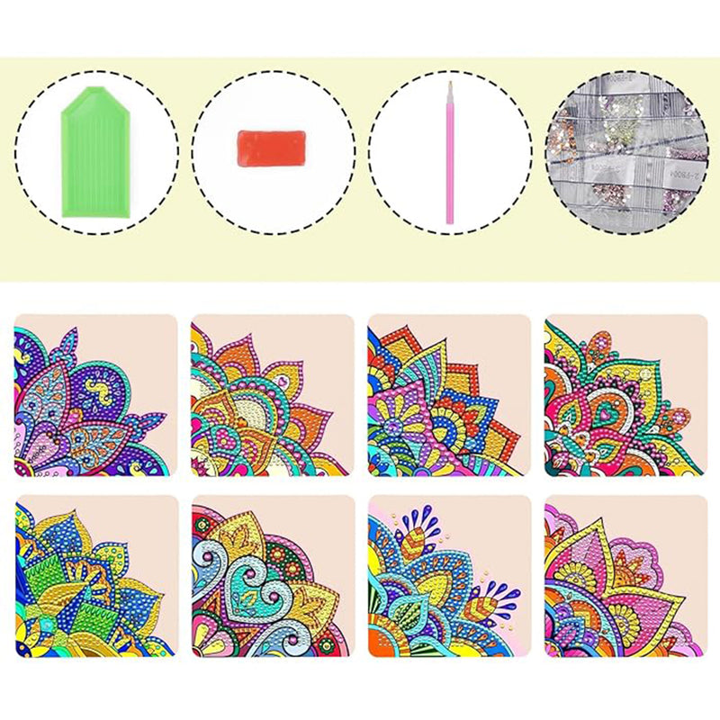 8St. Blütenblatt Geformt Mandala PU Ecke Abdeckung Lesezeichen Set Diamond Painting