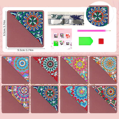 8St. Dreieck Mandala PU Ecke Abdeckung Lesezeichen Set Diamond Painting