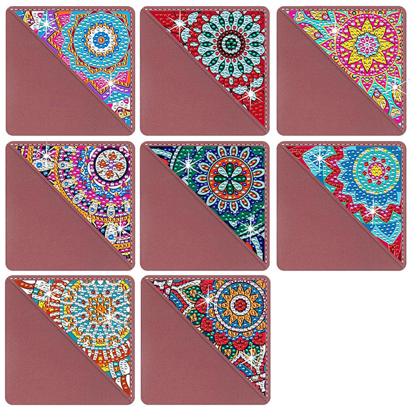 8St. Dreieck Mandala PU Ecke Abdeckung Lesezeichen Set Diamond Painting