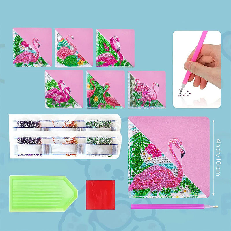 6St. Rosa Flamingo PU Ecke Abdeckung Lesezeichen Set Diamond Painting