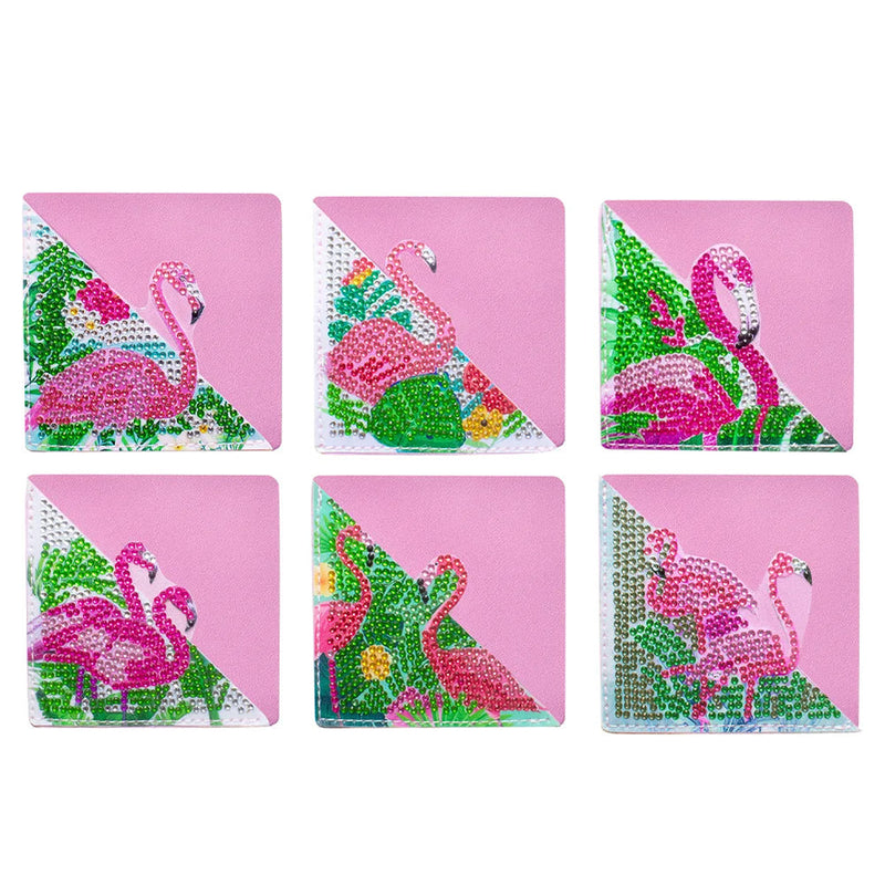 6St. Rosa Flamingo PU Ecke Abdeckung Lesezeichen Set Diamond Painting