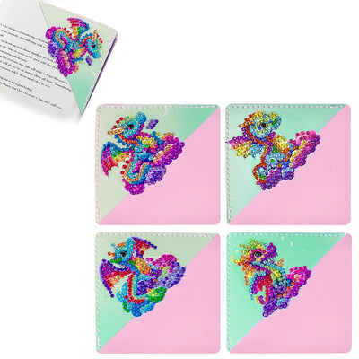 4St. Bunte Fliegende Drachen PU Ecke Abdeckung Lesezeichen Set Diamond Painting