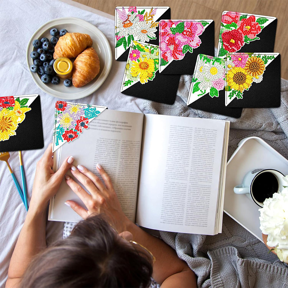 12St. Verschiedene Blumen PU Ecke Abdeckung Lesezeichen Set Diamond Painting