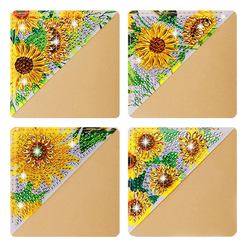 4St. Brillante Sonnenblumen PU Ecke Abdeckung Lesezeichen Set Diamond Painting